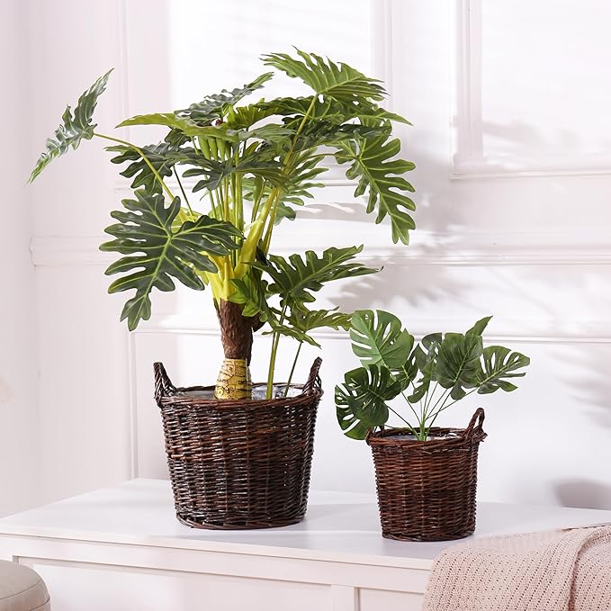 Handwoven Red Willow Planter Basket with Waterproof Liner – Natural Brown Decorative Flower Pot Holder for Indoor Use - Medium Size (Inner Top Ø 10", Inner Height 8")