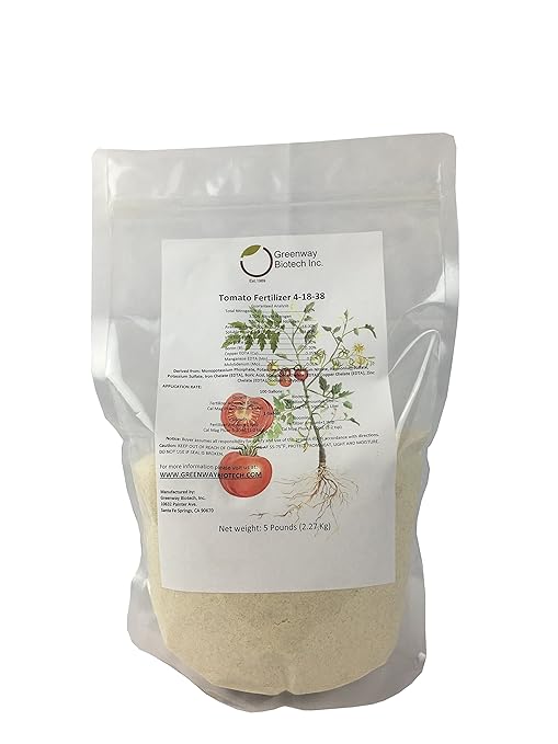 Greenway Biotech, Inc. Tomato Fertilizer 4-18-38 Powder - Water Soluble with Chelated Micronutrients for Tomatoes Peppers Eggplant - Bigger Fruit Better Flavor - Hydroponics or Soil - 5 LB