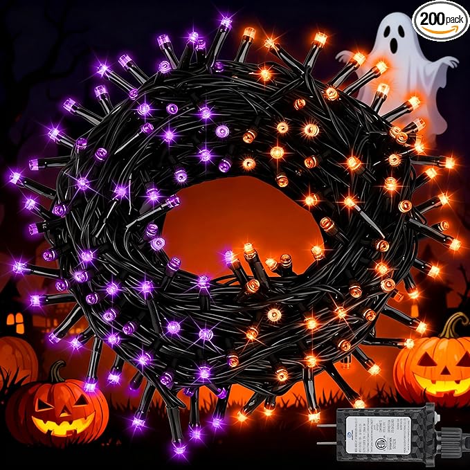 66FT 200 LED Halloween String Lights, Twinkle Lights with 8 Modes and Timer, Outdoor Waterproof Halloween Tree Lights for Room Bedroom Wedding Party Holiday Decorations, Purple and Orange