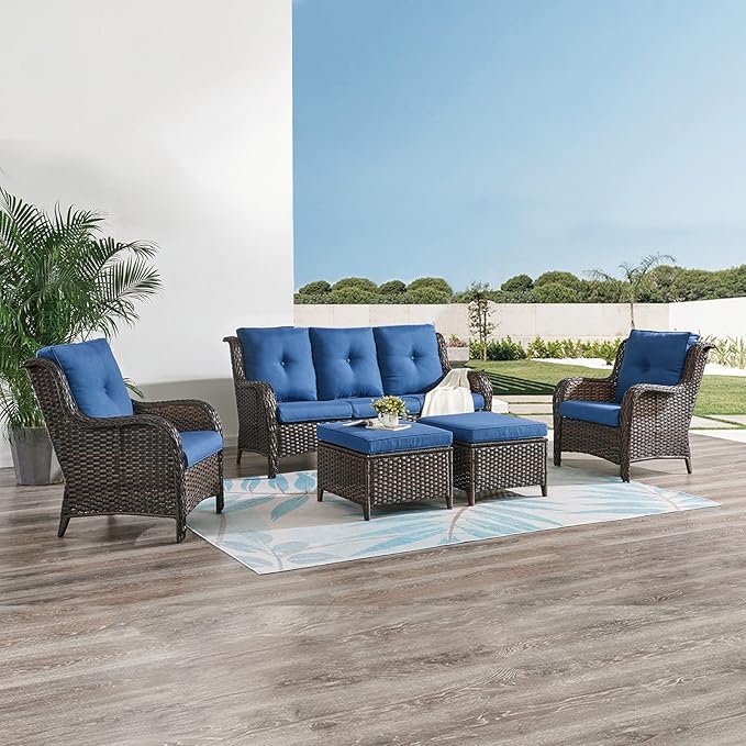 HUMMUH Patio Chairs Wicker Patio Dining Chairs Set of 2 PE Rattan Deep Seating Outdoor Chairs with 4 inch Seat Cushions…