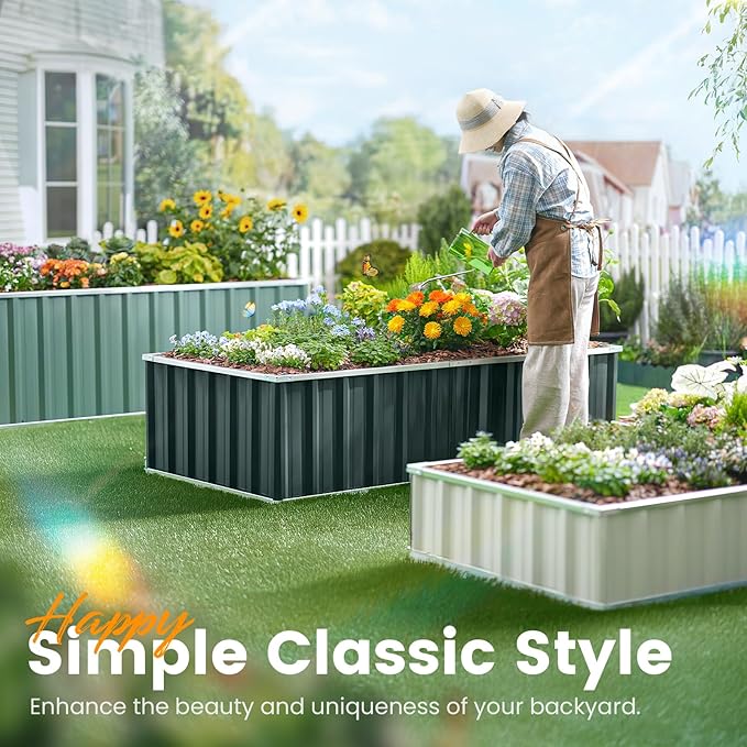 KING BIRD Galvanized Raised Garden Bed with 2 Installation Methods for DIY, 101" x 36" x 24" Heightened Planter Kit Box Outdoor for Deep-Rooted Vegetables, Flowers, Dark Grey