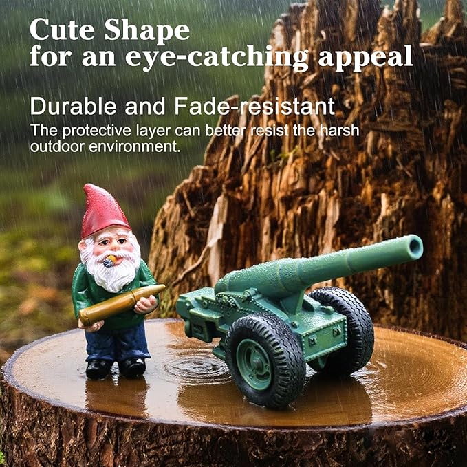 Funny Garden Gnome Statue with Cannonball and Cannon Cart, Military Gnome Decorations for Outdoor Indoor Lawn Statue Patio Yard, Halloween Christmas Thanksgiving Gifts