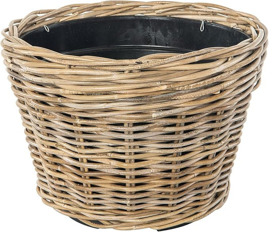 Kouboo Rattan Planter Basket with Plastic Pots Planters Flower Pots Decorative Fall planters for Front Porch Whiskey Barrel Basket Indoor Outdoor Plant Pots Medium