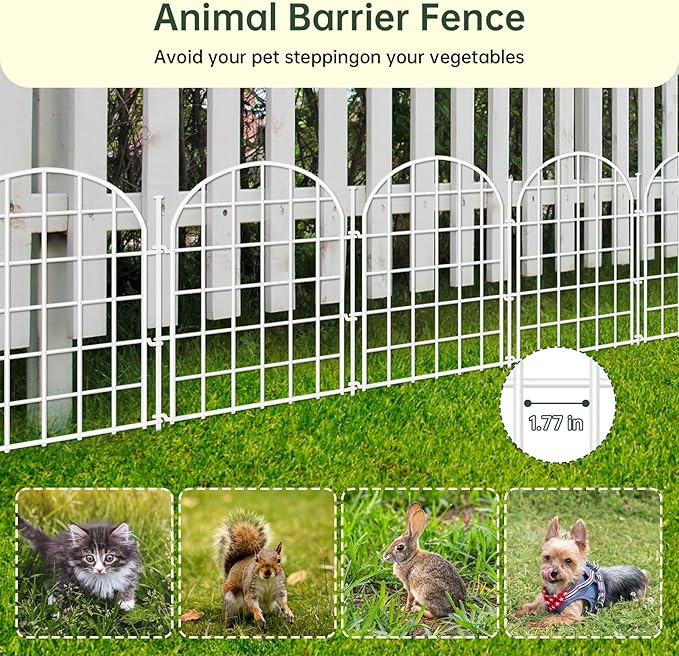 26ft(L) x 17in(H) Panels Garden Fence, 12 Panels Arched No Dig Fence, Decorative Animal Barrier Fencing with Ground Stake, Rustproof Metal Garden Edging Border for Dog, Outdoor Patio Decor, White