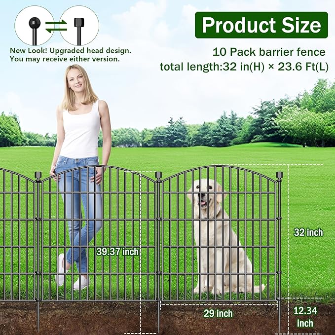 10 Panels Decorative Garden Fence - 32 in (H) x 23.6 ft (L) No Dig Dog Fence Outdoor for Yard, Rustproof Tall Garden Fencecing Panels, Animal Barrier Suitable for Yard Border, Patio, and Outdoor Use