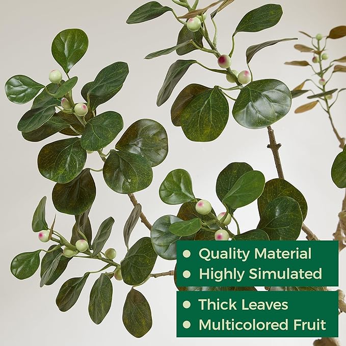 7 FT Large Luxury Artificial Bodhi Tree with Pot, Tall Faux Tree, Extra Lush Stereoscopic Shape, 5 Minutes Easy Set-up, Realistic Potted Silk Indoor Plants with Lifelike Branches & Leaves & Fruits