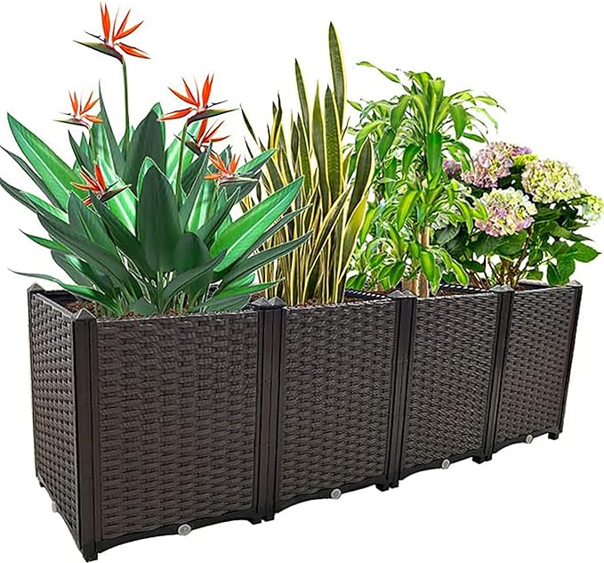 Souwuokoo Large Planters for Outdoor Plants Raised Garden Bed Elevated Rectangular Garden Box Kits for Gardening, Vegetables, Flowers and Herbs in Backyard Patio Balcony