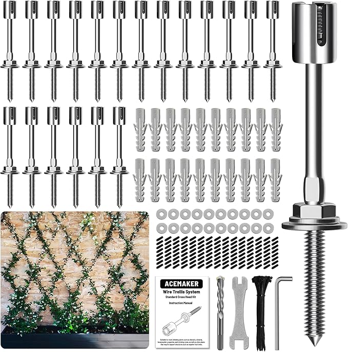 Acemaker Wire Trellis for Climbing Plants Outdoor, 20-Set Wall Trellis Kit for 5/64"(2mm) Wire Ropes, T316 Espalier System for Fence and Garden DIY Projects (Hubs Only, Without Cable)