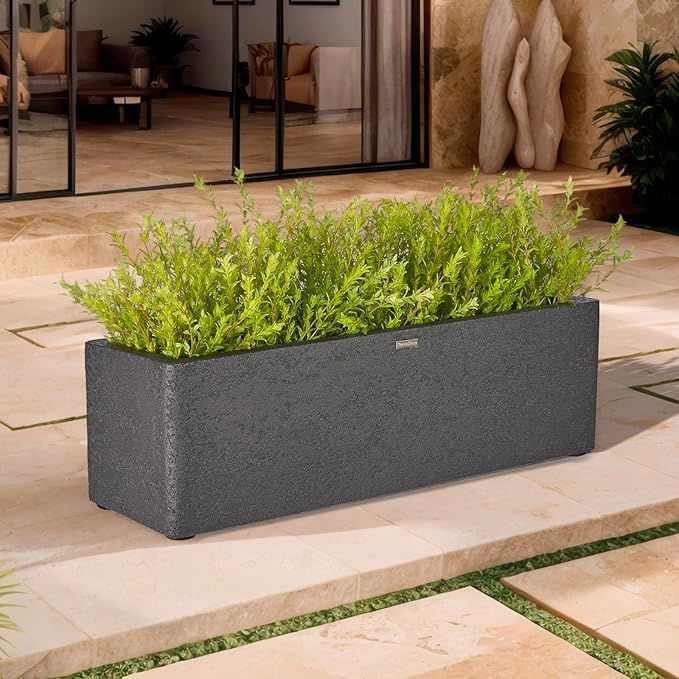 TerraDeco 31 Inch Rectangular Concrete Planter,Durable All-Weather Use with Drainage Holes,Large Rectangular Planter for Outdoor Indoor Plants