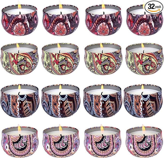 KNOURT 32 Pack Scented Candles Gift Set, Natural Soy Wax Travel Tin Candles for Home Scented, Ideal for Christmas, Birthday, Thanksgiving, Valentines Day Gifts