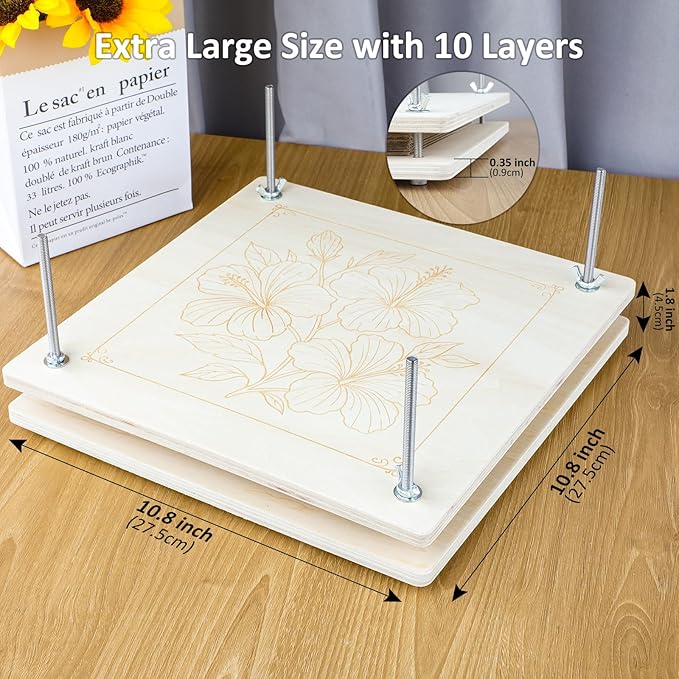 MeRGBWLife Flower Press Kit 11"x11" - Large Wooden 10-Layer Flower & Plant Press for Crafts, DIY Art, Scrapbooking, Bookmark Making, Wedding Bouquet Preservation, Dried Flowers