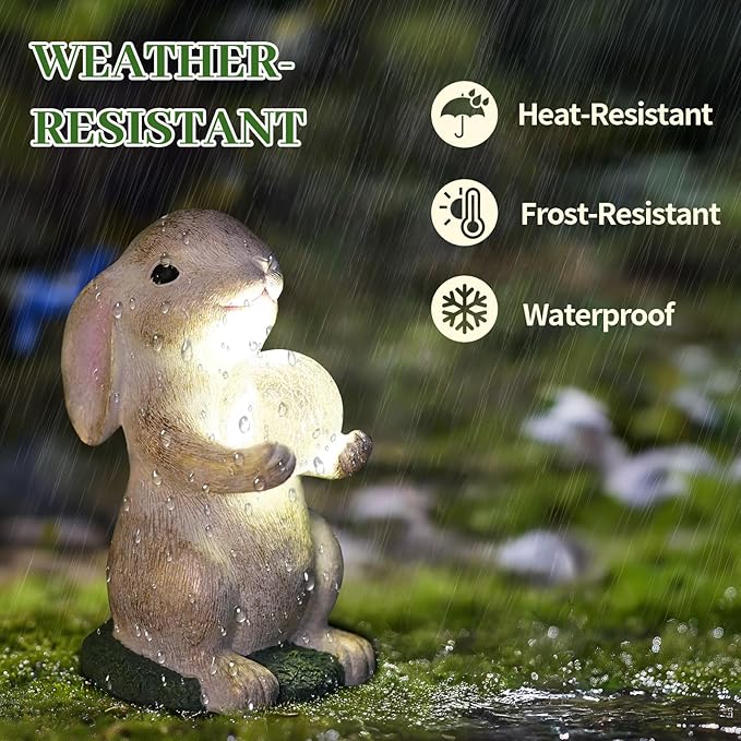 Solar Garden Statue Rabbit Outdoor Decor, Bunny Figurines with Solar Lights, Yard Decorations for Patio Balcony Yard Lawn Ornament - Unique Birthday Easter Housewarming Gifts for Women, Mom, Grandma