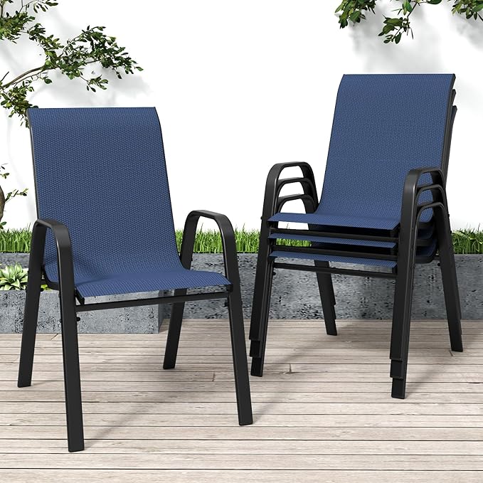 Patio Chairs Set of 4, Stackable Outdoor Dining Chairs for All Weather Textilene Fabric & Metal Frame, Outdoor Chairs Set for Backyard Deck Garden