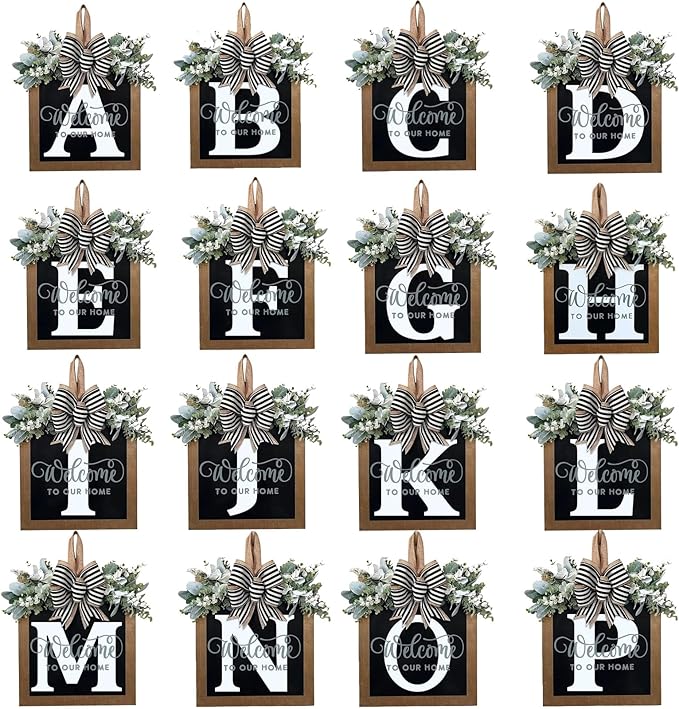 Last Name All Year Wreath, for Front Doors, Spring, Fall, 26 Last Name Letters All Year Round Wreaths, Suitable for Wedding Decorations, Home Porches, Farmhouses, Yards, Garden Decorations, Gifts (W)