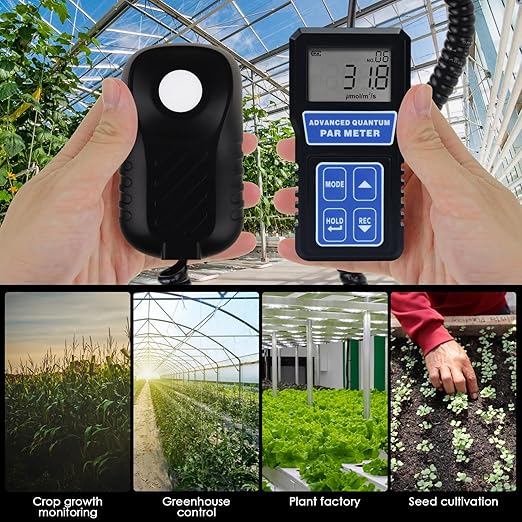 PAR Meter Quantum Par Meter for Led Grow Lights PPFD Tester with Data Logging and Calibration 400-700nm Light Range PPFD Meter for LED Grow Light to Measure Light Intensity in Grow Room Greenhouse