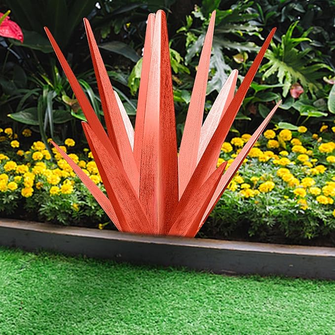 TOMBABY Enlarge Metal Plants Tequila Rustic Sculpture, Outdoor Patio Yard, Home Decor Hand Painted Agave Garden Statue, Outdoor Lawn Ornaments Yard Stakes for Mom Gift (1 RED Big&Large)