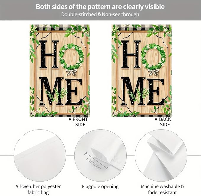 Spring Garden Flags 12x18 Double Sided Flag Garden Decor HOME with Greenery and Floral Accents Spring Gardens Flags For Outside Springs Decor Outdoor Yard Decoration