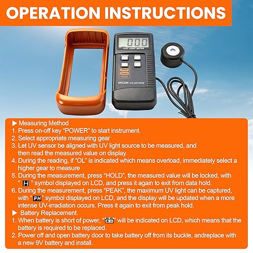 AMTAST UV Light Meter Professional UV Monitors Measurable of UVA UVB & UVC Light Measure Tester with 320~390nm Range Portable UV Sunlight Tester (Model UVC254)