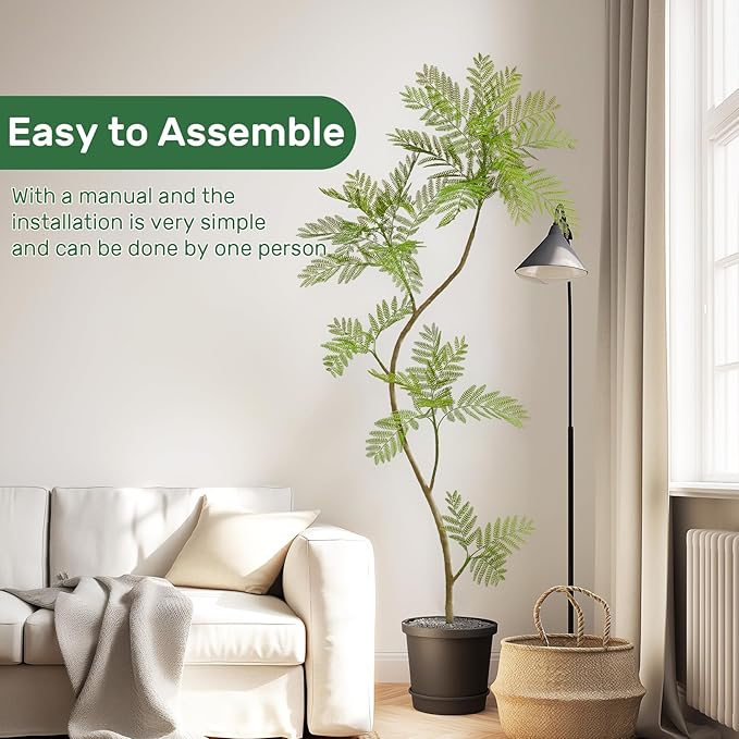 Bailikang 6.6FT Artificial Tree Fake Jacaranda Tree,Faux Tall Tree Lifelike Green Leaves Large Plants Indoor Fake Trees for Home Decor