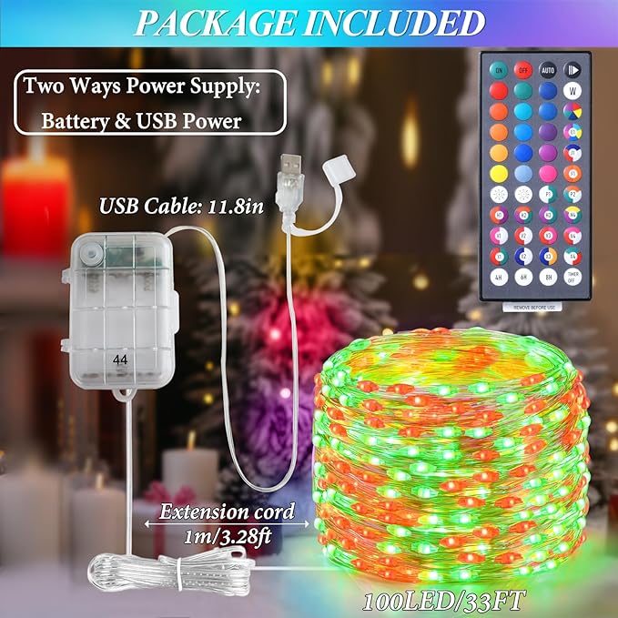 Lovelite Fairy Lights Battery Operated USB Plug in, 34 Colors Changing 33ft 100LED Easter String Lights with Remote, Waterproof Twinkle Lights for Bedroom Indoor Outdoor Party Valentine Decor