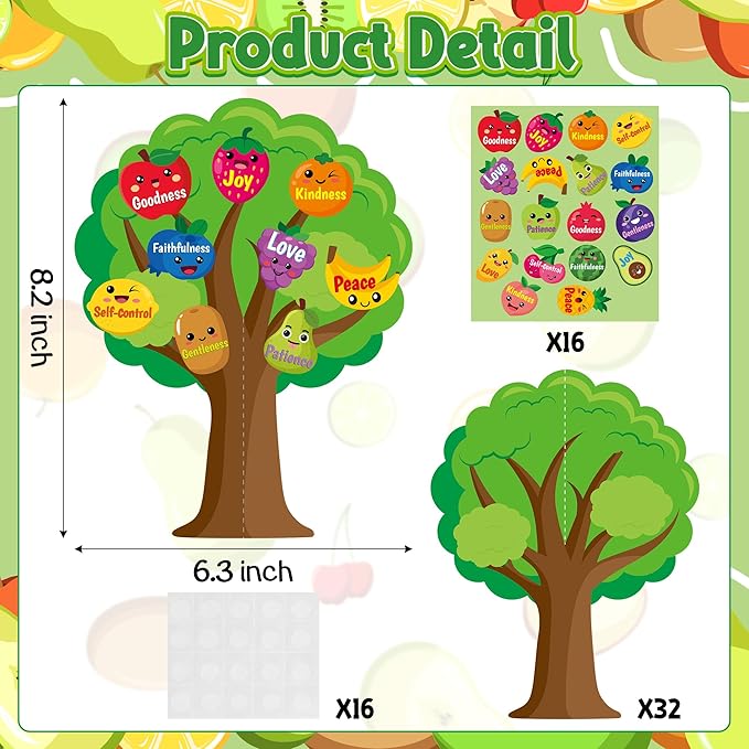 Aginc Berry 16 Set Fruit Bible Trees Cutouts, Make Your own Fruit Bible Accents Tree, DIY Christian Religious Learning Fruits Tree for Sunday School Classroom Church Home Fun Activities