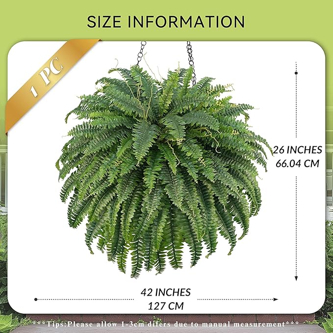 Richeerca Fake Ferns, 50IN Single Realistic Large Faux Plants with 96 Fronds, Artificial Boston Ferns for Outdoors Home DIY Plant Wall Garden Porch Entrance Decor