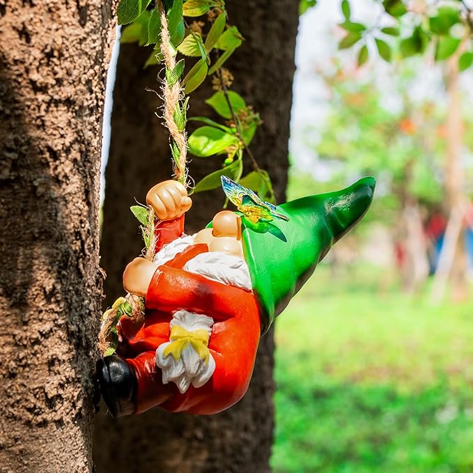 Hanging Gnome Garden Statue Climbing Garden Gnomes Lady with Butterfly Decorations Tree Hugger for Outdoor Home Lawn Patio Yard Christmas Birthday Gifts for Mom Women