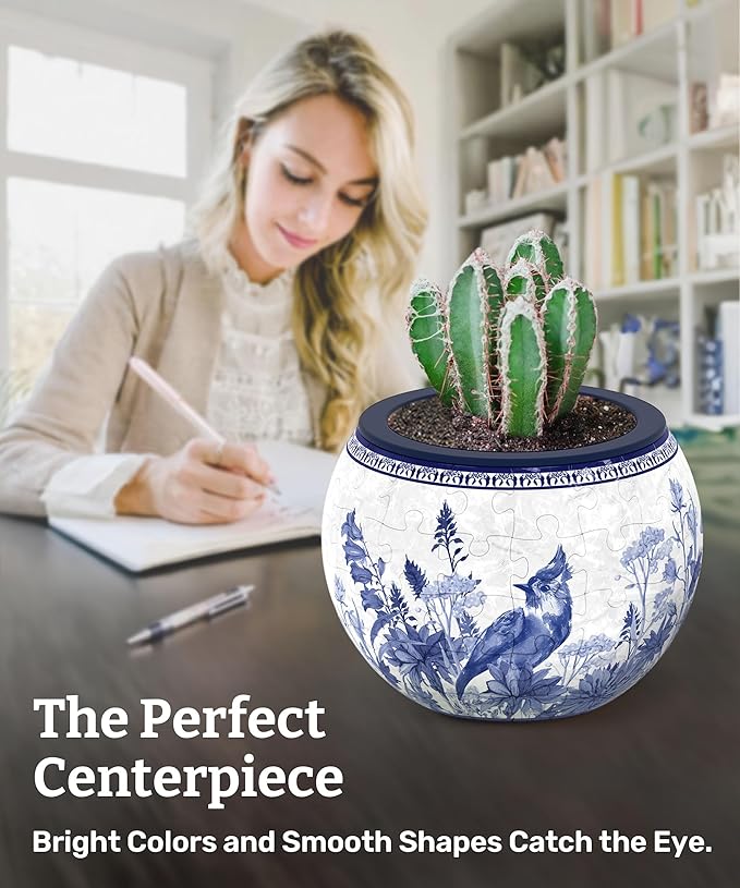 PieceRelax 3D Puzzle Planter 80 Pieces - Flower Pot - Oriental Birds and Flowers, Home Decor Flower Pots for Indoor Cactus, Succulents Pots [K1115]