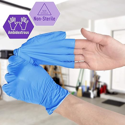 MED PRIDE Nitrile/Vinyl Blend Exam Gloves, Powder-Free, Latex-Free, Disposable, Non-Sterile, Blue, Large (Box of 100)