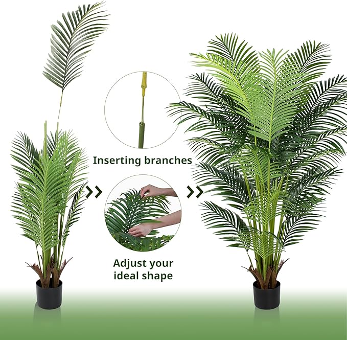 YEPDIN 6 Ft Artificial Tropical Palm Tree With 24 Removable Leaves - Large Faux Plant for Indoors and Outdoors, Silk Housewarming Gift, K185