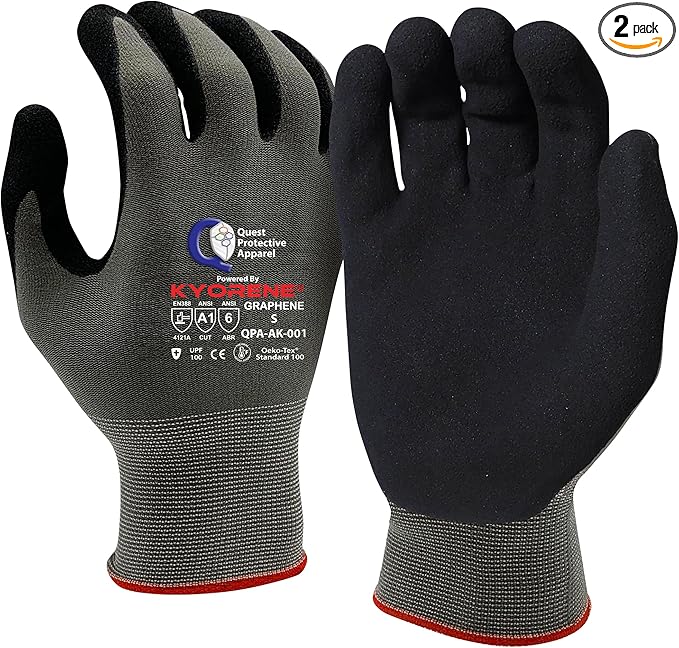 Quest Protective Apparel Cut Resistant Work Gloves (ANSI A1) – Lightweight Graphene Gloves for Gardening, DIY, Mechanical & General Handling – Breathable Grip Gloves for Men & Women – Small, Pack of 1