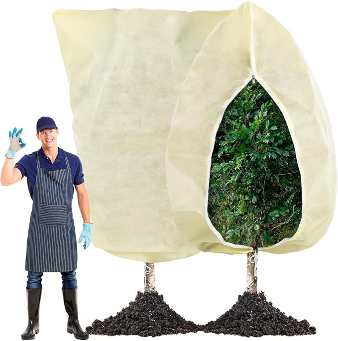 Vincreem 1 Pcs 13 x 13 ft Plant Covers Freeze Protection Extra Large Frost Cloth Plant Covers with Zipper Drawstring Winter Cold Weather Frost Blankets for Outdoor Palm Fruit Tree and Shrubs (Beige)