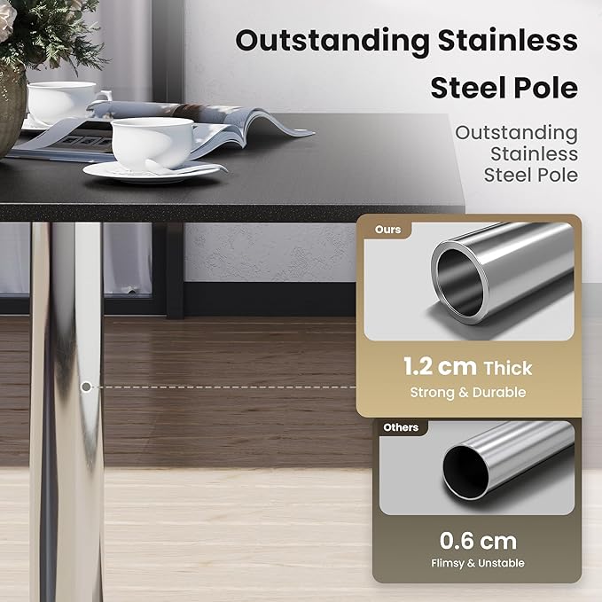 PHI VILLA Outdoor Patio Bistro Table, 31" Square Metal Pedestal Small Dining Table for 2-4, All-Weather Modern Table for Outside Deck, Yard, Porch, Balcony - Black