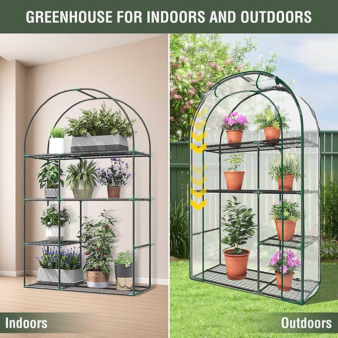Mini Greenhouse for Outdoors, Portable Small Greenhouse 4-Tiers for Indoor, 38"x17"x62" Green House with PVC Cover