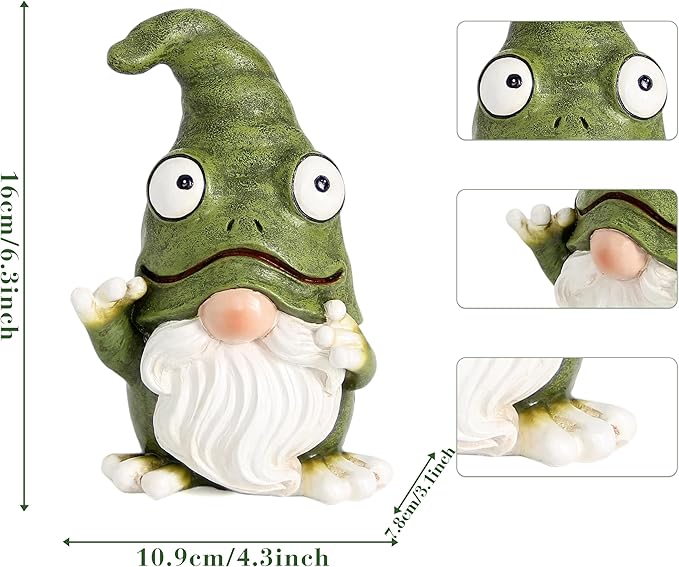 Outdoor Garden Frog Gnome Statue, Garden Gnomes Outdoor Figurine, Sculptures & Statues, Decoration for Outside Yard Lawn Patio Porch Home Decor, Green Nomes Knome Ornament (Green)