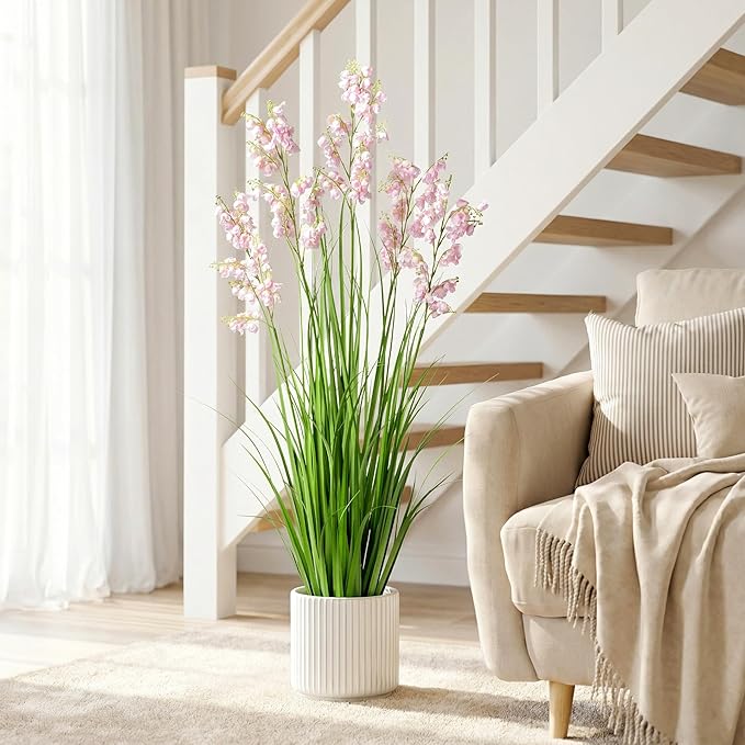 Ttranewsoo Green Onions Home Decor Fake Plants Lily of The Valley Snake Plant Home DéCor Accents Artificial Grass Room Decor Artificial Plants Indoor Artificial Grass 47" 2PCS（Pink）