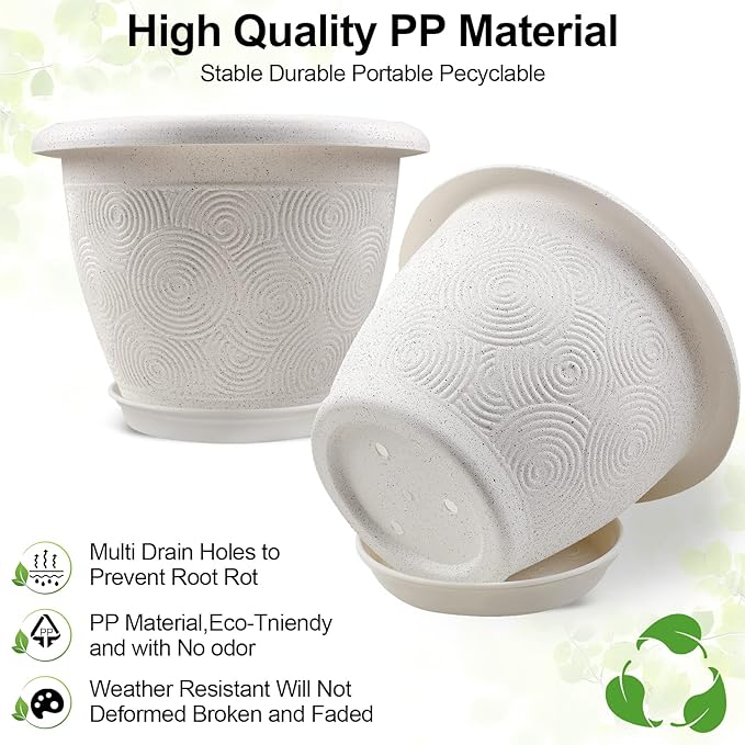 Fodetyff 6 Inch Flower Pots Planters for Indoor Outdoor Plants, 6 Pack Plastic Small Plant Pots with Drainage Hole & Tray, Modern Decorative Garden Pot with Saucer, Plant Container for House