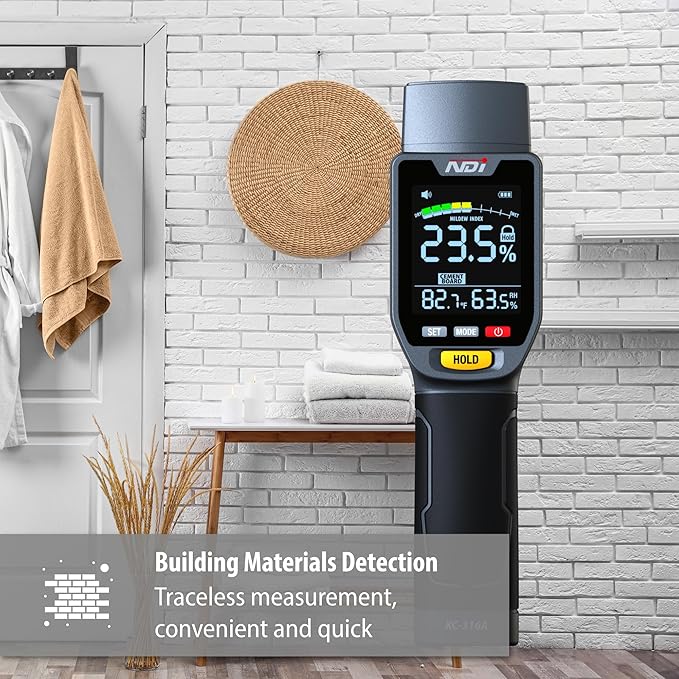 NDI 6 in 1 Non-invasive Moisture Meter Pinless Humidity Sensor Drywall/Gypsum Board/Cement Board/Cork/Hardwood/Mildew Index