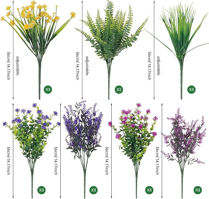 XEOLIAN 20 Bundles Artificial Flowers Outdoor No Fade UV Resistant Fake Plastic Flowers Faux Plants for Garden Patio Porch Window Box Home Wedding Farmhouse Hanging Décor