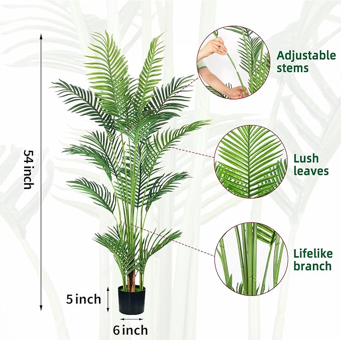HAIHONG 4.5FT 2Packs Artificial Palm Tree,Faux Areca Palm Plant with Real Touch Leaves and Adjustable Branches,Fake Tropical Palm Tree for Home Office Indoor Outdoor Modern Decoration