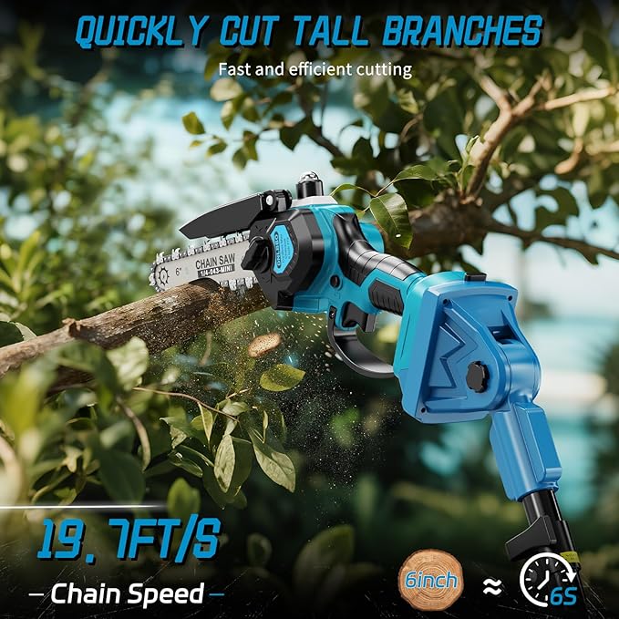 2-in-1 Cordless Pole Saw＆6 Inch Mini Chainsaw,with Extension Pole,Adjustable 180° Cutting Angle with 2 Battery, Auto-oil,Pole Saws for Tree Trimming,Ideal Gifts for Men Dad