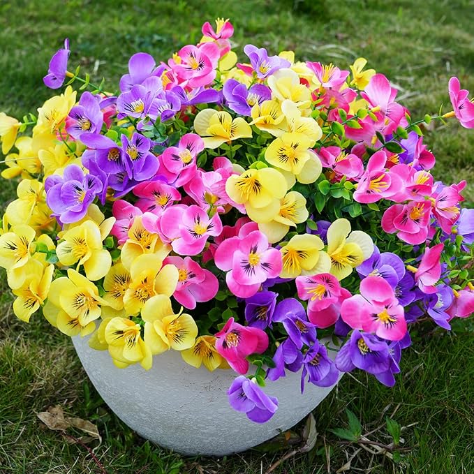 Artificial Flowers for Outdoor, 16 Bundle UV Realistic Fake Faux Plastic Flowers for Outside Indoor Porch Patio Window Box Planter Home Decor
