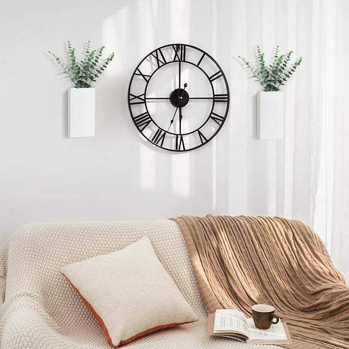 Dahey 2 Pack Wood Wall Planter Vase with Artificial Eucalyptus Farmhouse Wall Hanging Decor Pocket Planter for Indoor Fake Plants Greenery Flowers Living Room Bedroom Kitchen Home Decoration, White