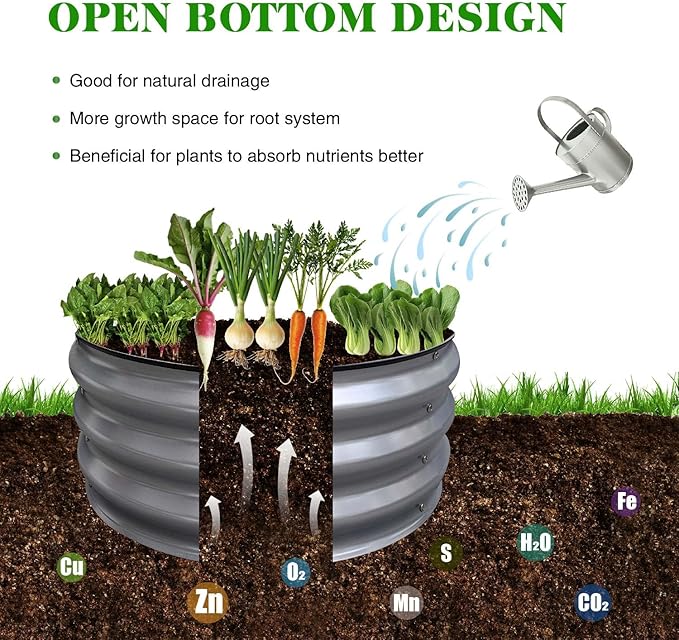 GrowHaus 2x2x1FT Galvanized Raised Garden Bed, Planter Boxes Outdoor Round Metal Garden Beds for Planting Vegetables Flowers Herbs Silver