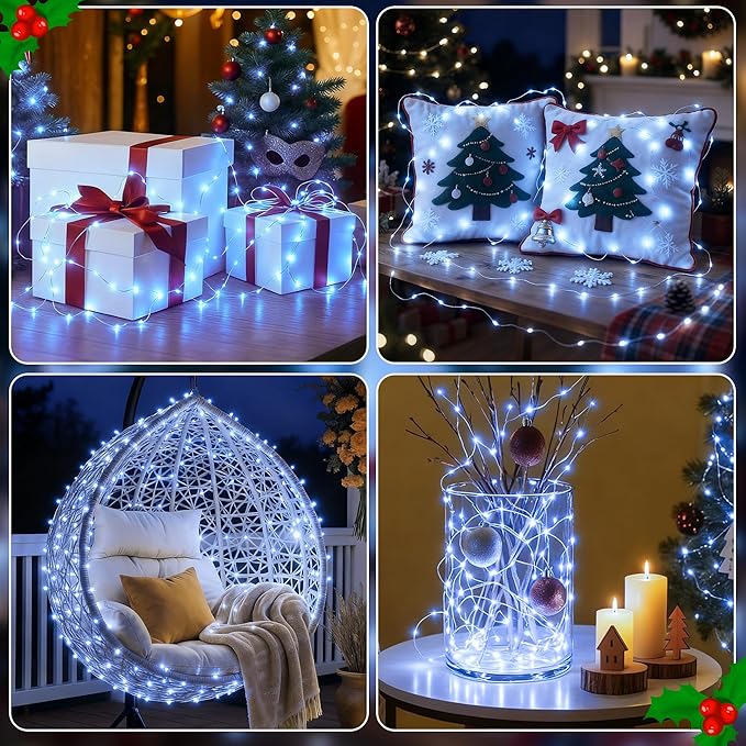 6 Pack 16FT 50 LED Fairy Lights Battery Operated with Timer, 8 Modes USB Mini Twinkle Light, Small String Lights for Christmas Tree Wreath Vase Bedroom DIY Wedding Decorations-Cold White