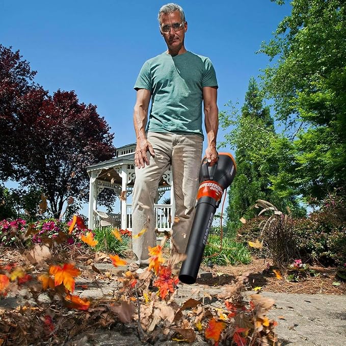 WORX 12 Amp Electric Leaf Blower, Turbine Blower for Lawn Care with 600 CFM & 2 Speed Control, Corded, WG520