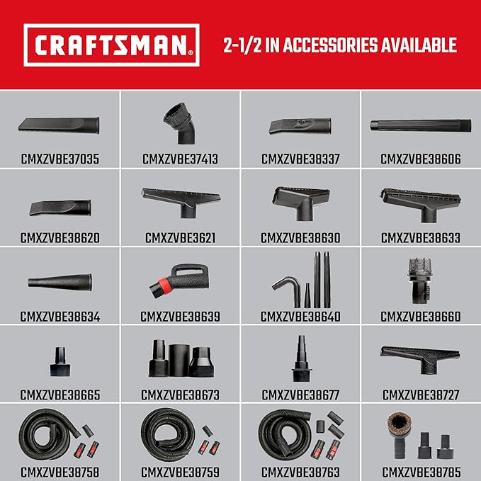CRAFTSMAN CMXZVBE38621 2-1/2 in. Wet Nozzle Wet Dry Vac Attachment, Industrial-Grade Shop Vacuum Accessory for Cleaning Larger Liquid Messes, Fits 2-1/2 in. Hose Diameter