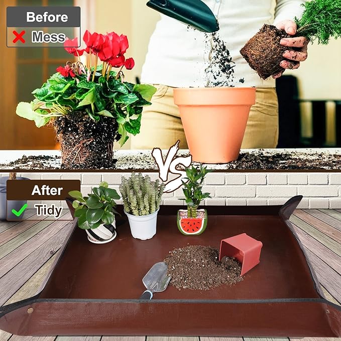HNXTYAOB 39.5"x 31.5" Large Repotting Mat for House Plant Transplanting and Potting Soil Control Portable Gardening Tray Plant Gifts for Plant Lovers