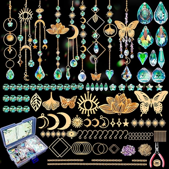 DIY Suncatcher Kit, 402pcs Sun Catchers Making Supplies, Art and Crafts Rainbow Maker for Adults Hanging Prism Sun Catcher with Crystals Indoor Outdoor Garden Party Decor