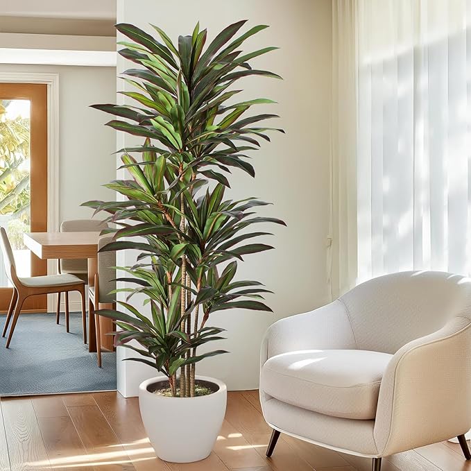 FLOWORLD Dracaena Artificial Plant 6ft Red Yucca Silk Tree Faux Plants Indoor Tall Fake House Floor Plants Realistic Artificial Trees for Home Office Decor Indoor Outdoor Housewarming Gift